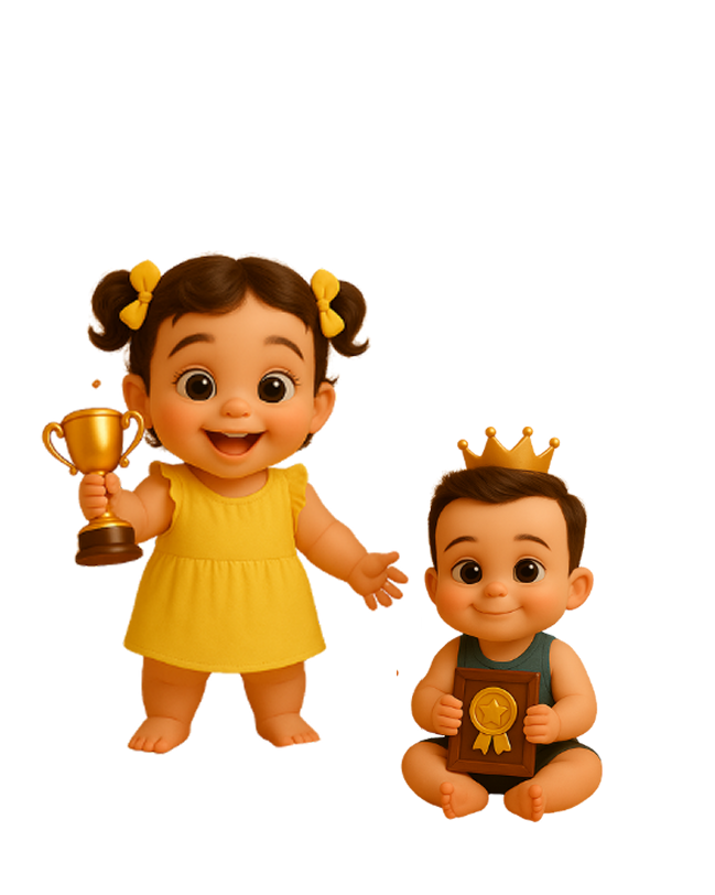 Girl and boy with trophy